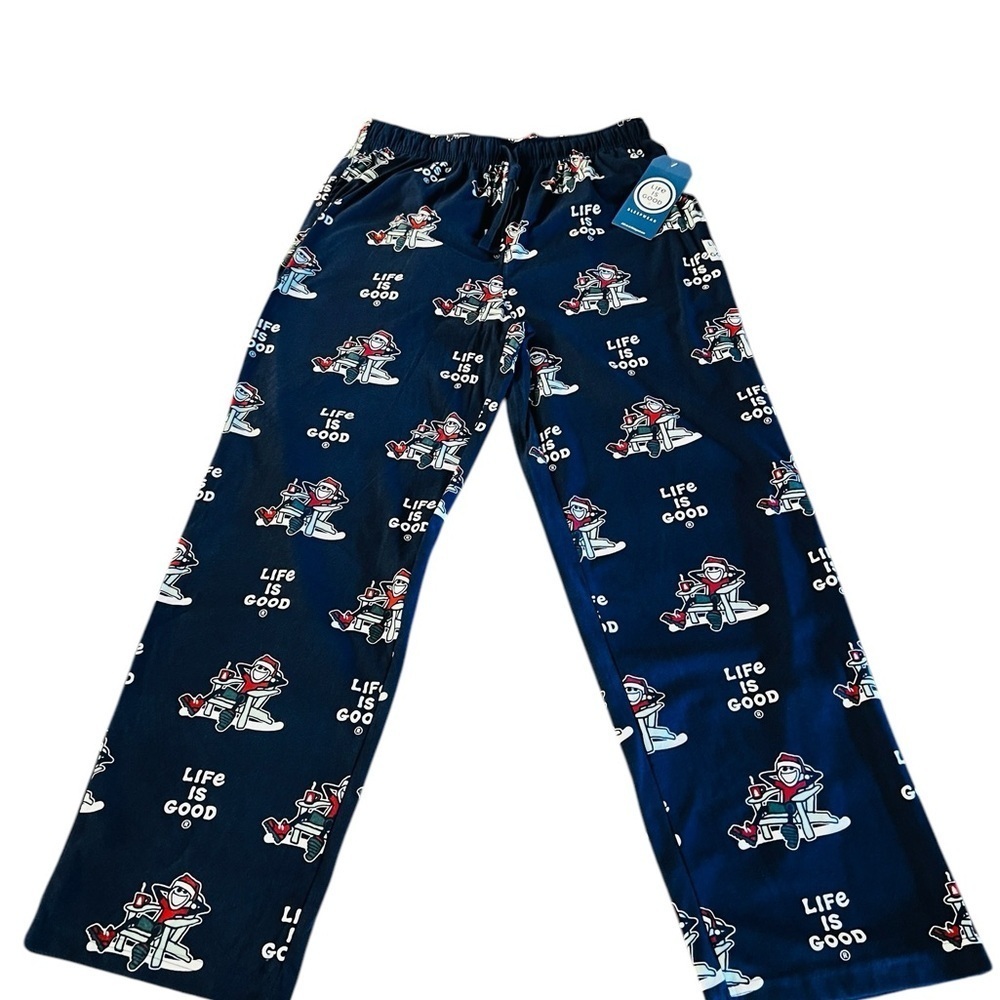 Life Is Good Women’s Pajama Bottoms - Navy Blue with Christmas Print Size L NWT